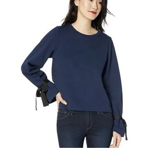 J. Crew Size Medium Navy Long Sleeve Top with Ribbon Tie Bows